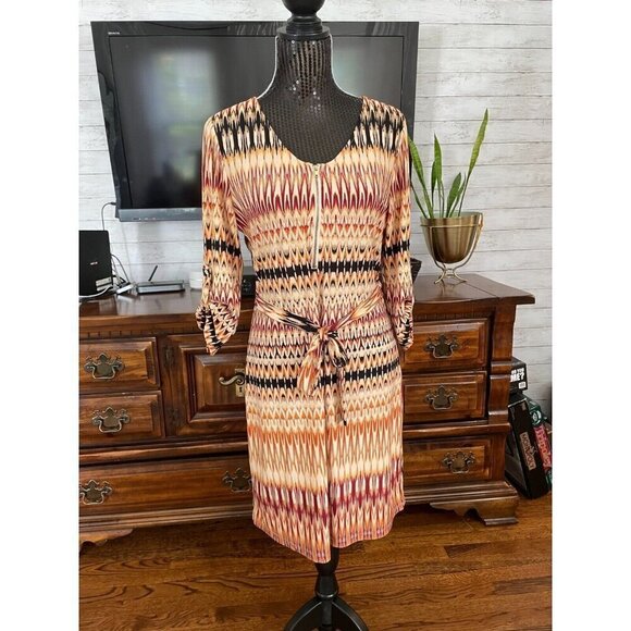 Tacera Black Rust and Maroon V-Neck Gold Zipper Midi Dress Size Small - Picture 1 of 9